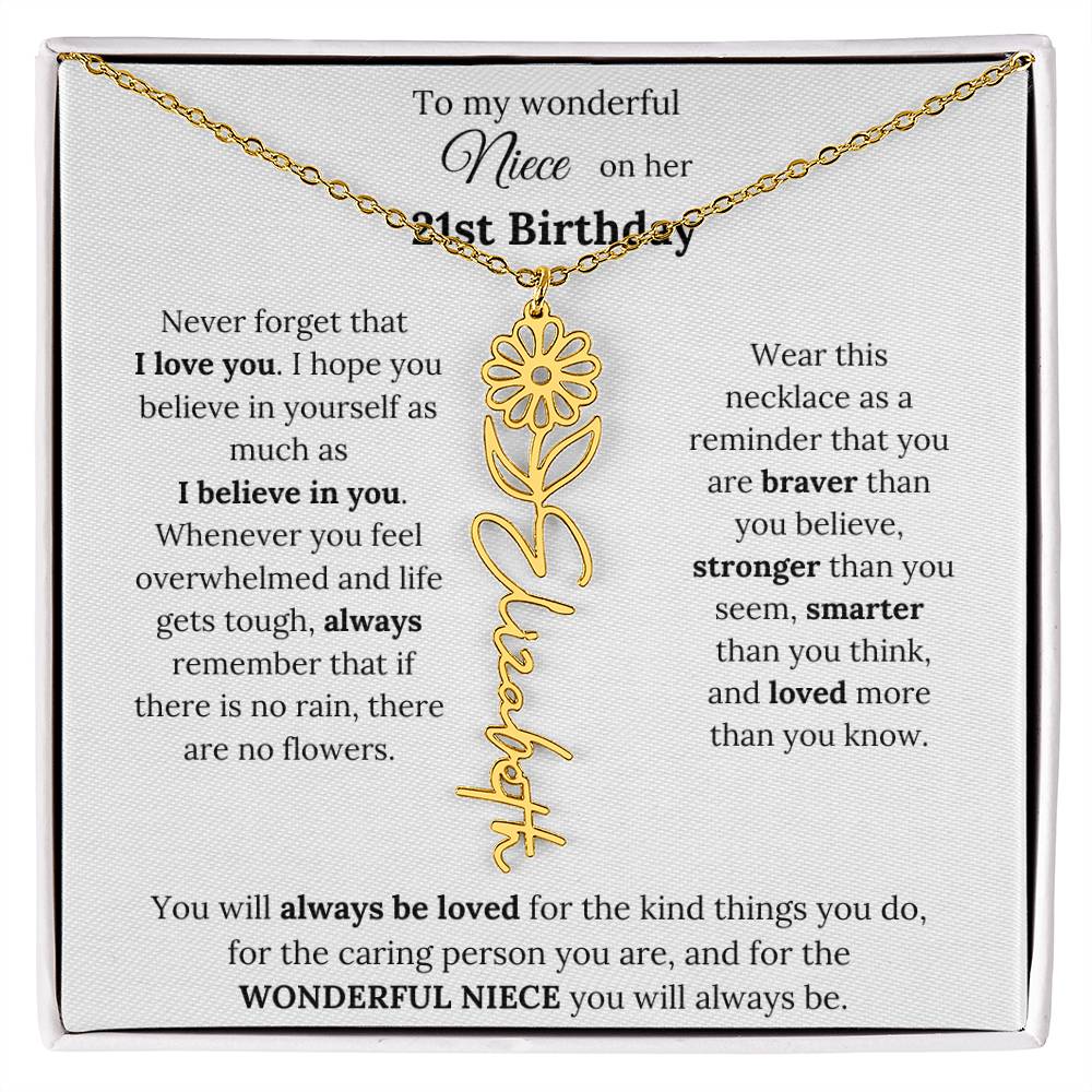 To My Wonderful Niece Happy 21st Birthday | Flower Name Necklace
