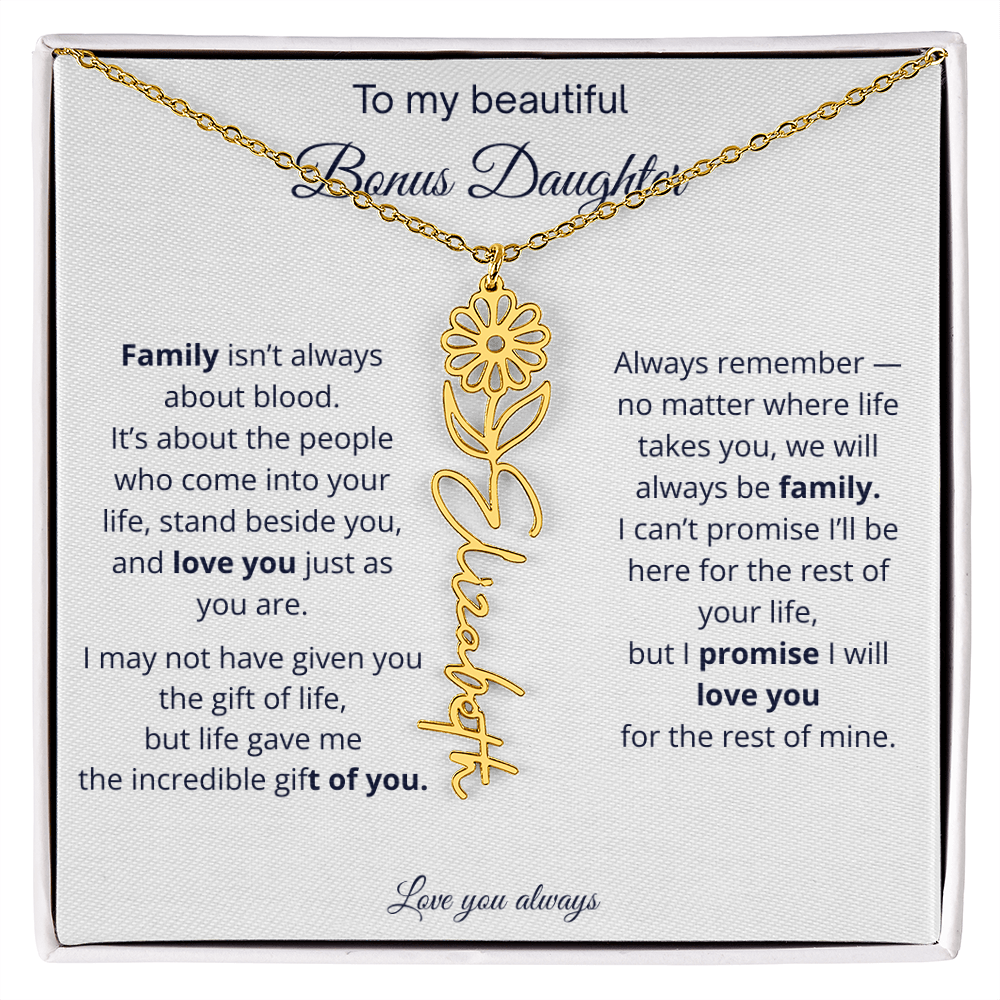 To My Beautiful Bonus Daughter | Love You Always | Birth Flower Name Necklace