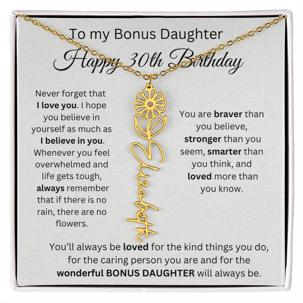 To My Bonus Daughter | Happy 30th Birthday | Flower Name Necklace