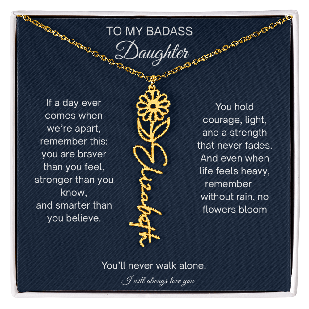Badass Daughter Flower Name Necklace