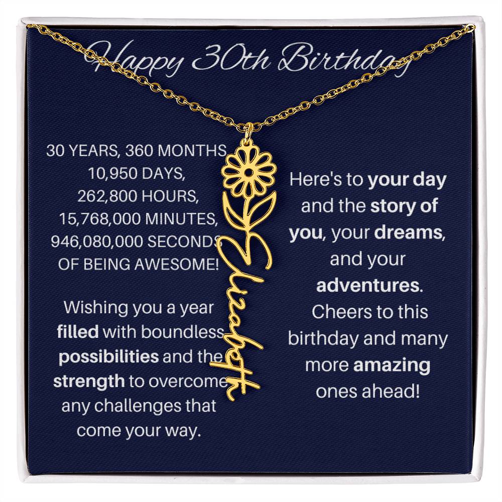 30th Birthday Birth Flower Necklace