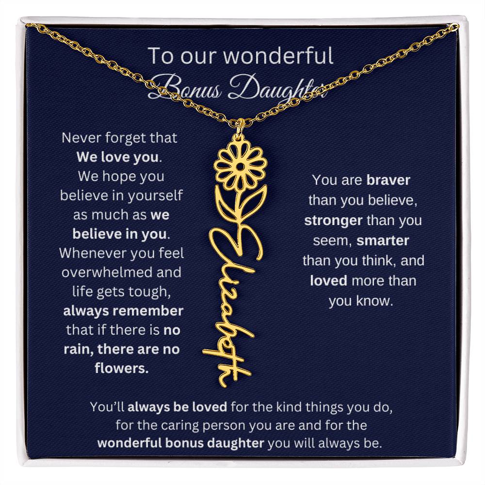 To Our Wonderful Bonus Daughter Personalized Birth Month Flower Necklace 1