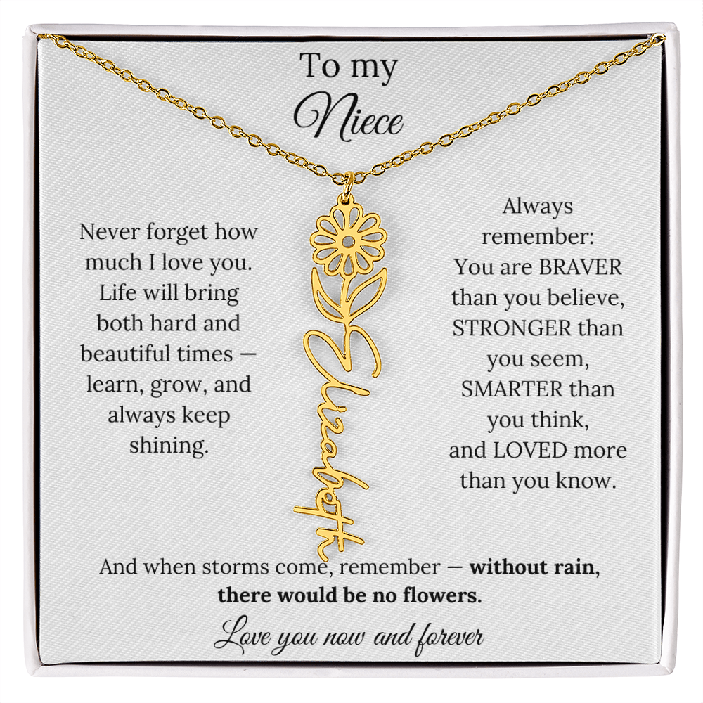 To My Niece Birth Flower Name Necklace From Aunt