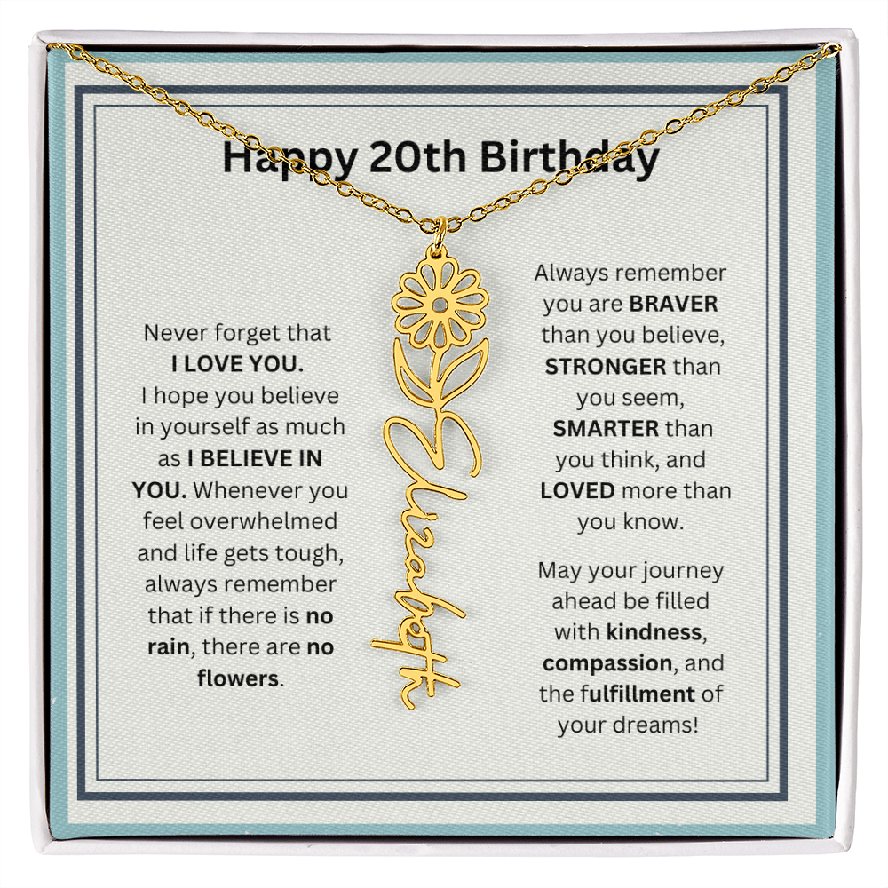 20th Personalized Birthday Gift - Flower Name Necklace