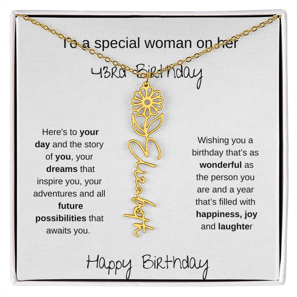 A Special Woman 43rd Birthday | Flower Name Necklace