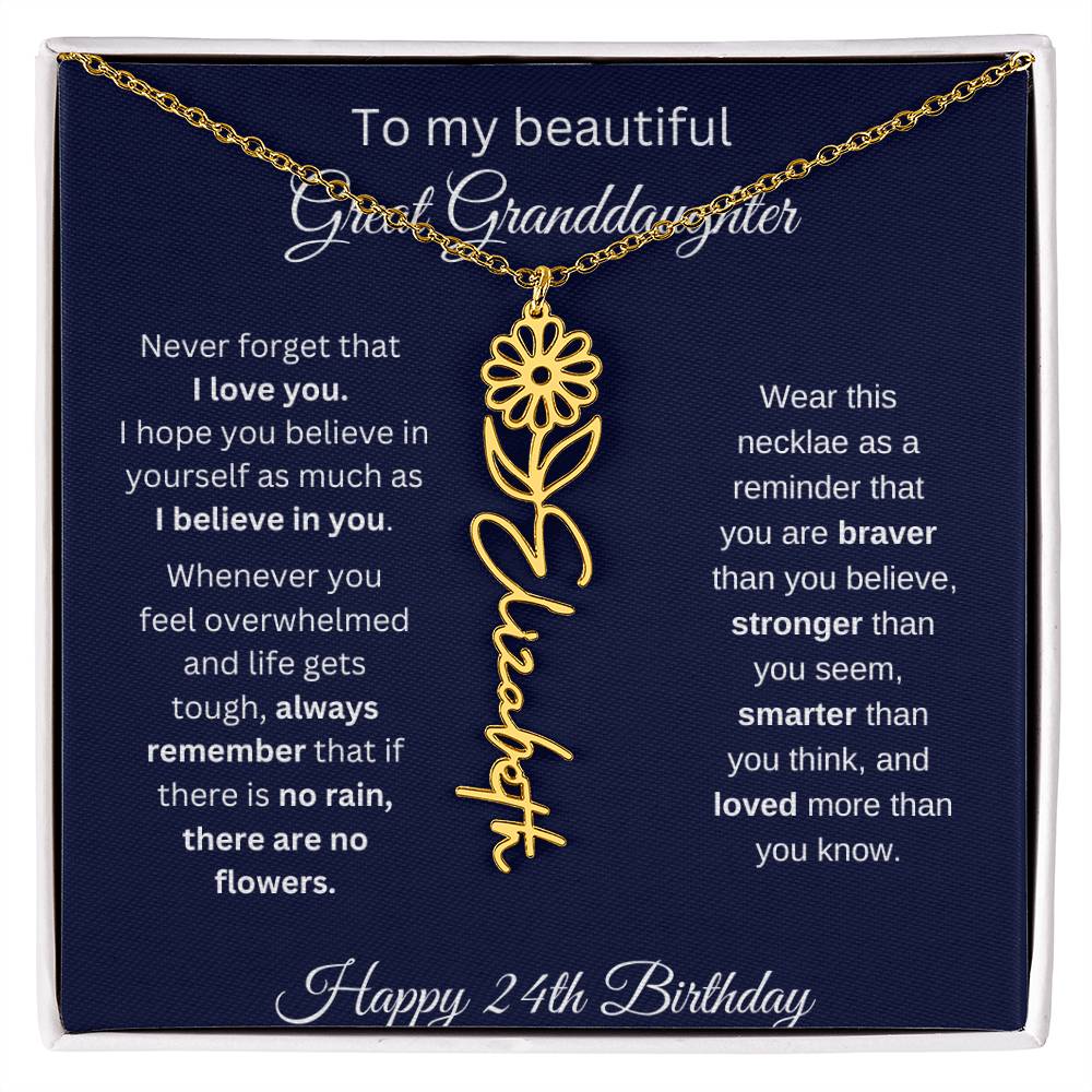 Personalized 24th Birthday Gift Great Granddaughter | Flower Name Necklace