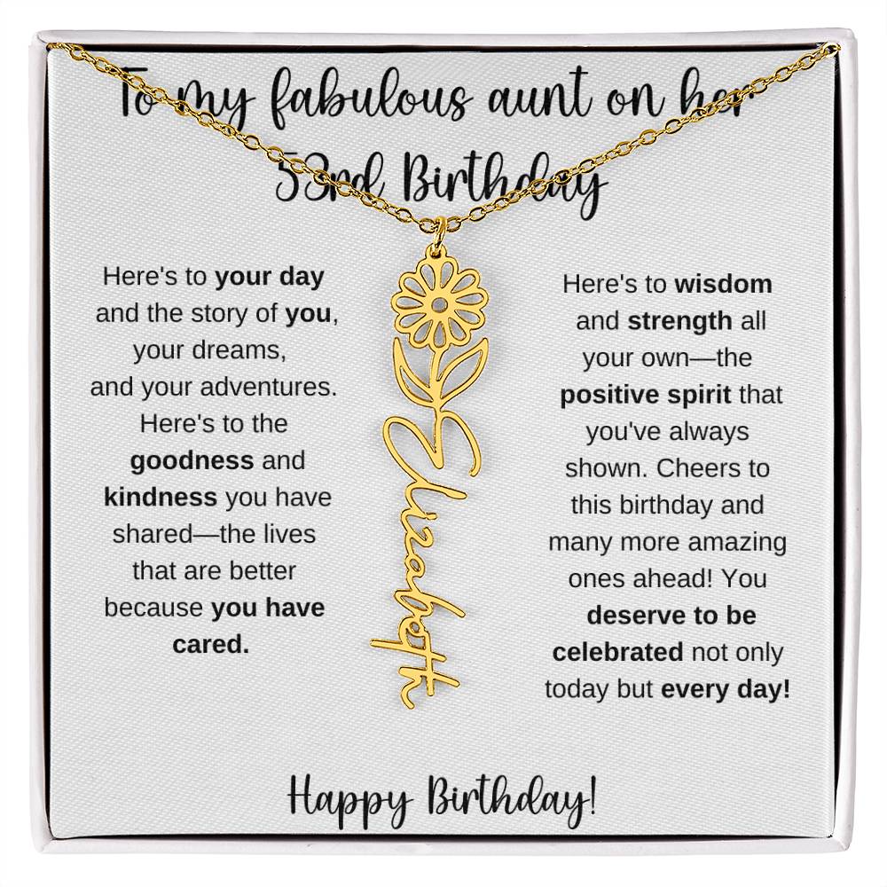 To My Fabulous Aunt - Happy 53rd Birthday - Flower Name Necklace