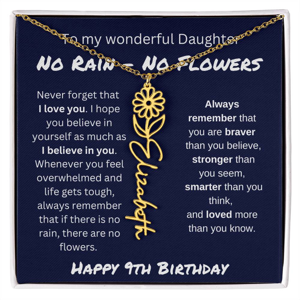 No Rain - No Flower | Happy 9th Birthday | Flower Name Necklace