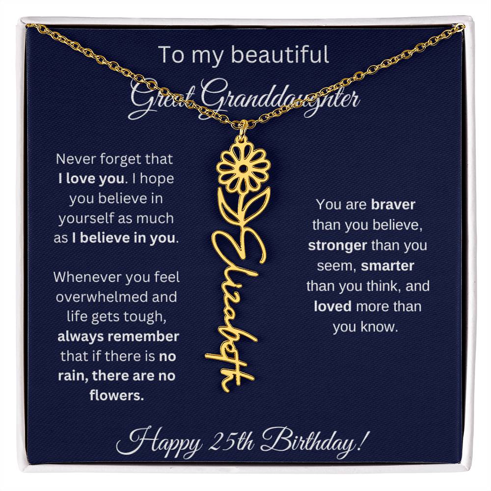 25th Birthday Gift For Great Granddaughter - Birthmonth Flower Name Necklace