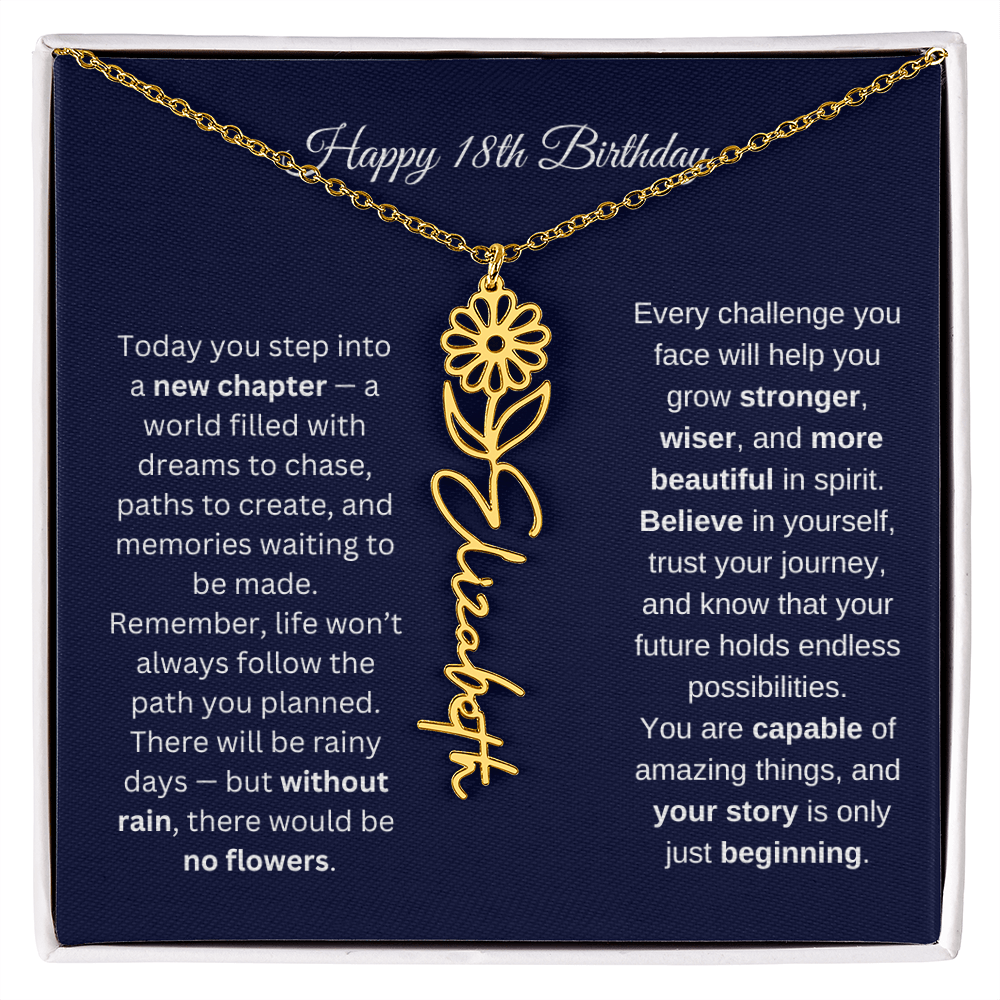 18th Birthday Birth Flower Name Necklace
