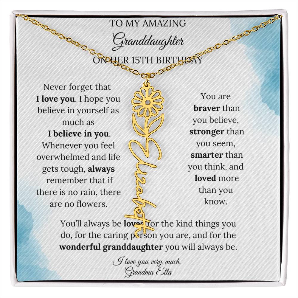 Birth Month Flower Name Necklace for My Granddaughter's 15th Birthday