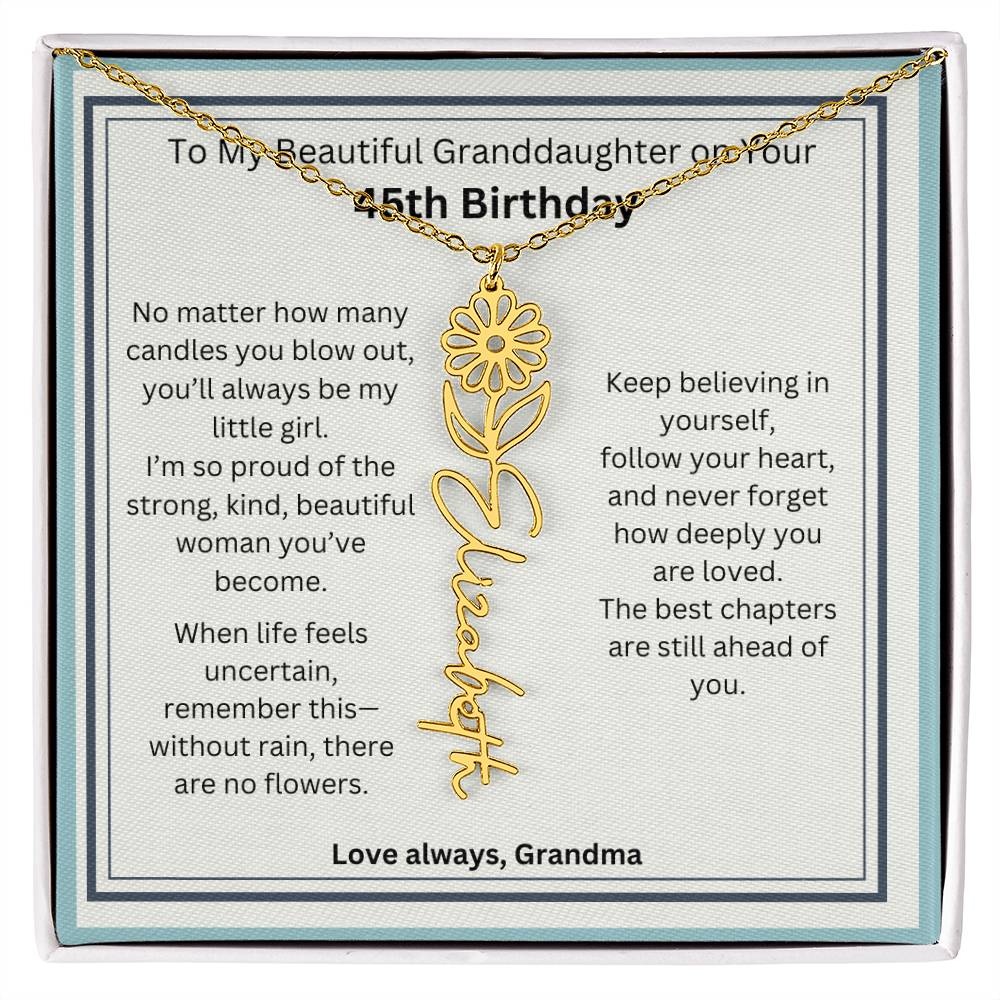 45th Birthday Gift for Granddaughter - Birth Flower Name Necklace