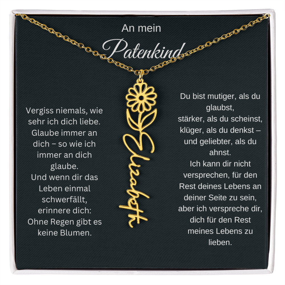 An mein Patenkind Geburtsblume Namenskette Silber Gold personalisierte Gravur