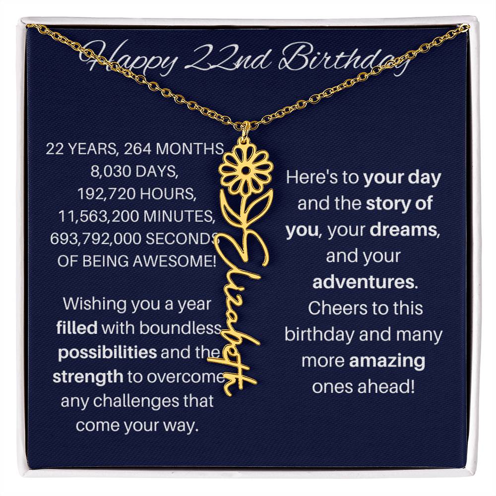 22nd Birthday Birth Flower Necklace