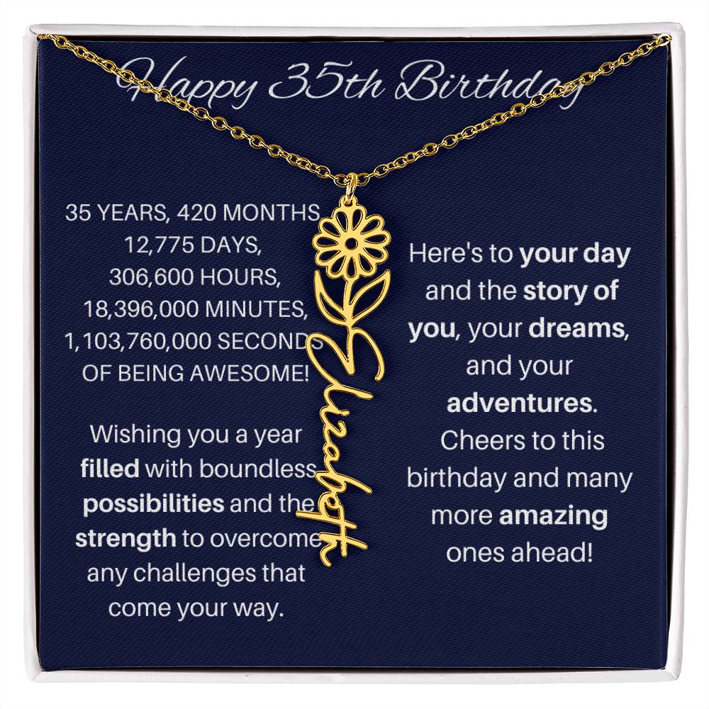 35th Birthday Birth Flower Necklace