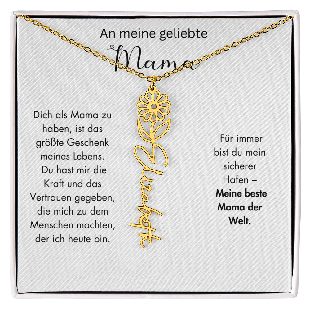 Personalisierte Namenskette mit Geburtsblume für Mama