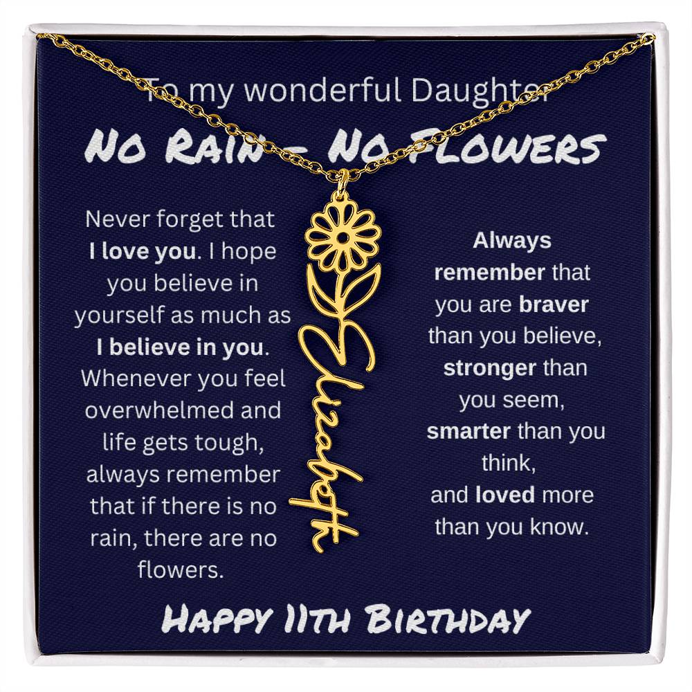 No Rain - No Flower | Happy 11th Birthday | Flower Name Necklace