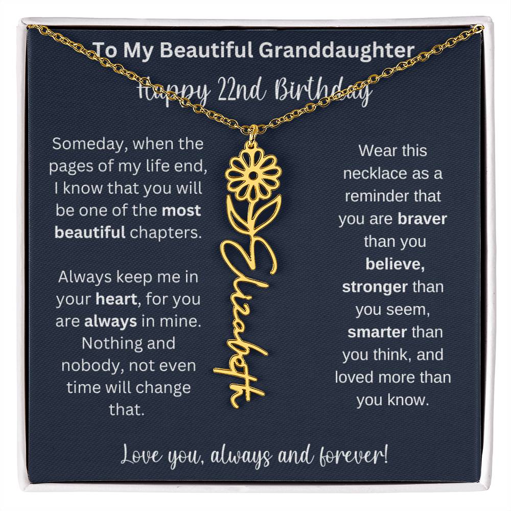 22nd Birthday Gift For Granddaughter | Personalized Birth Flower Name Necklace
