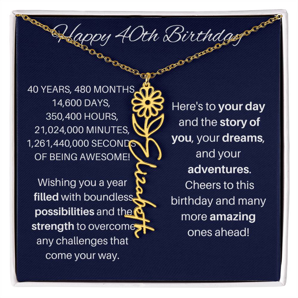 40th Birthday Birth Flower Necklace