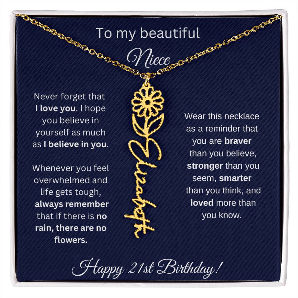 Niece 21st Birthday | Never Forget That I Love You | Birth Flower Name Necklace