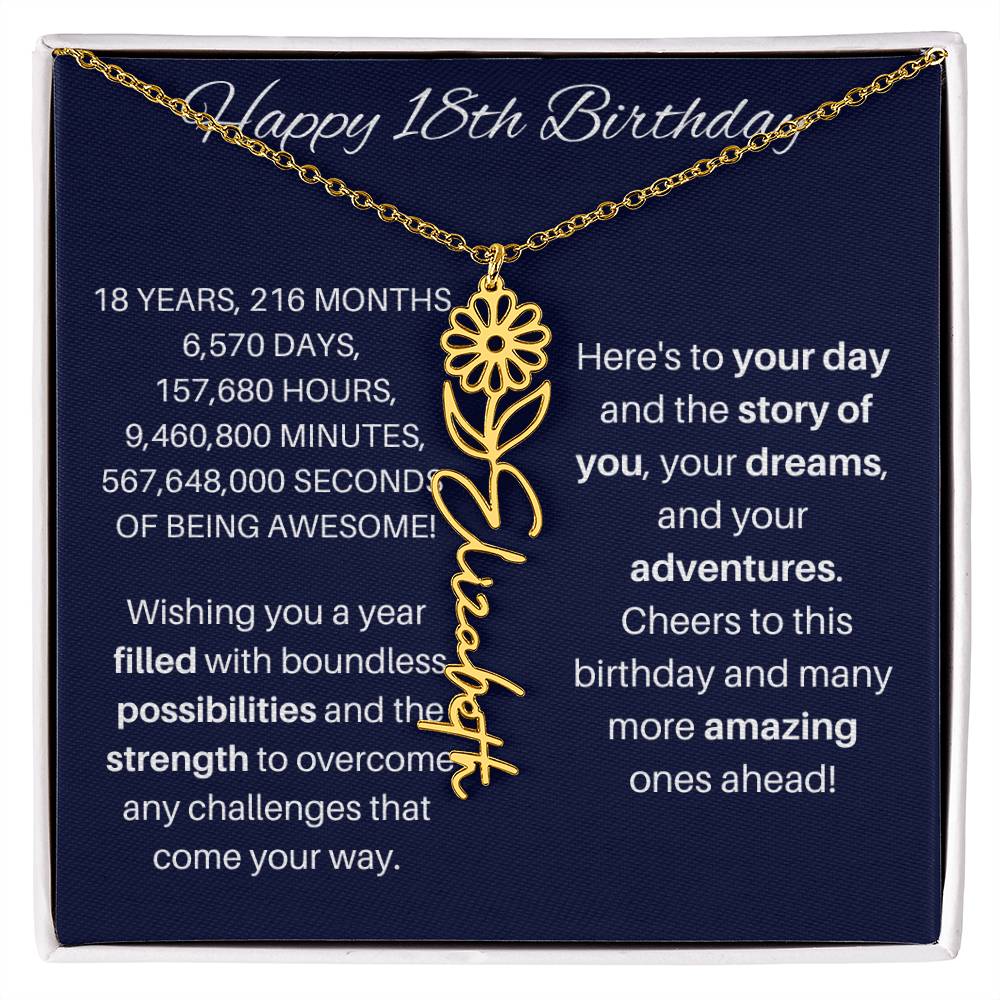 18th Birthday Birth Flower Necklace