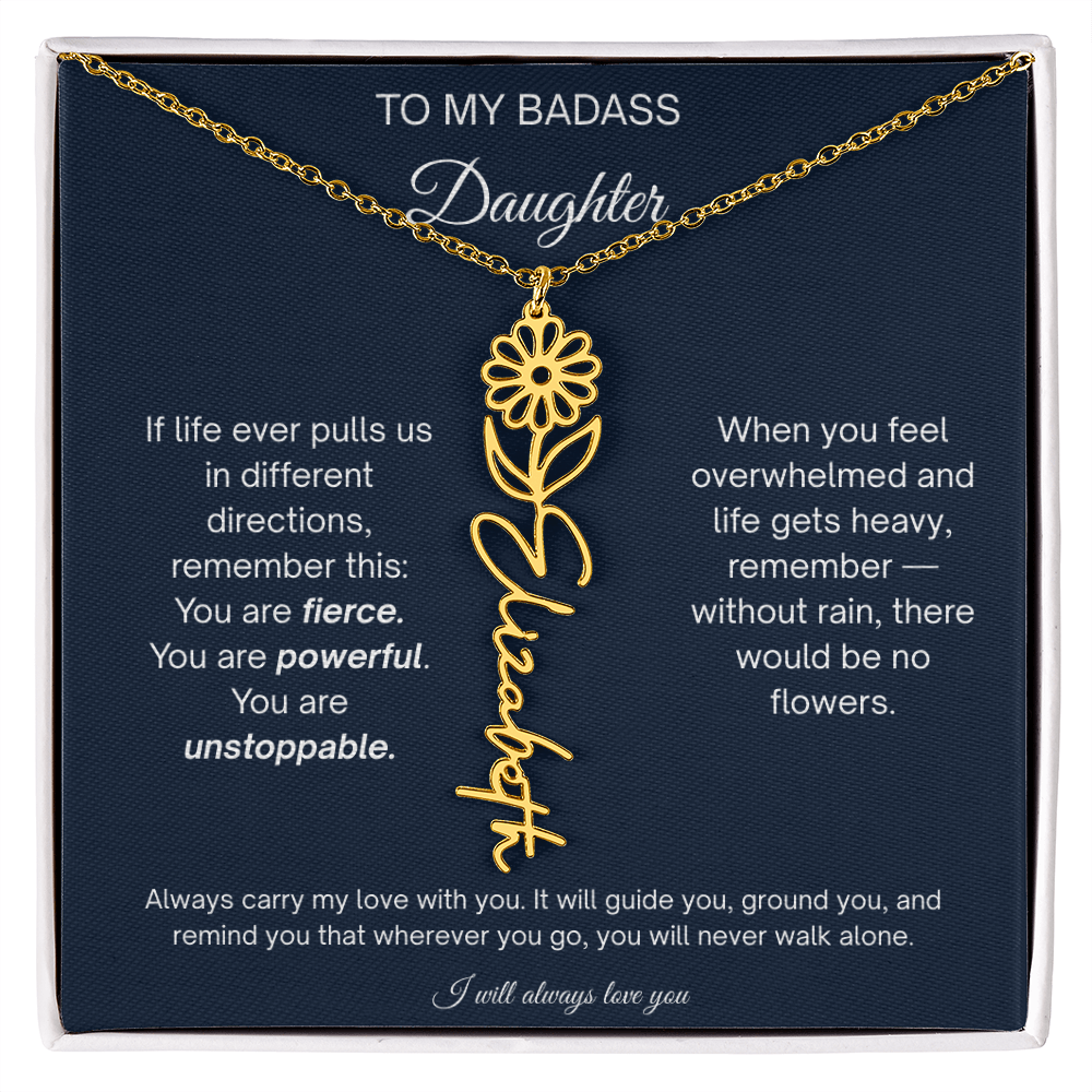 Badass Daughter Personalized Birth Flower Name Necklace