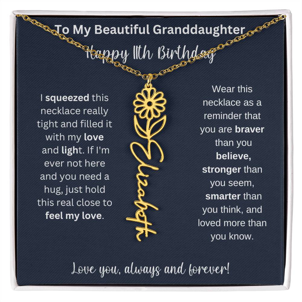 Flower Name Necklace 11th Birthday Necklace Gift To My Granddaughter