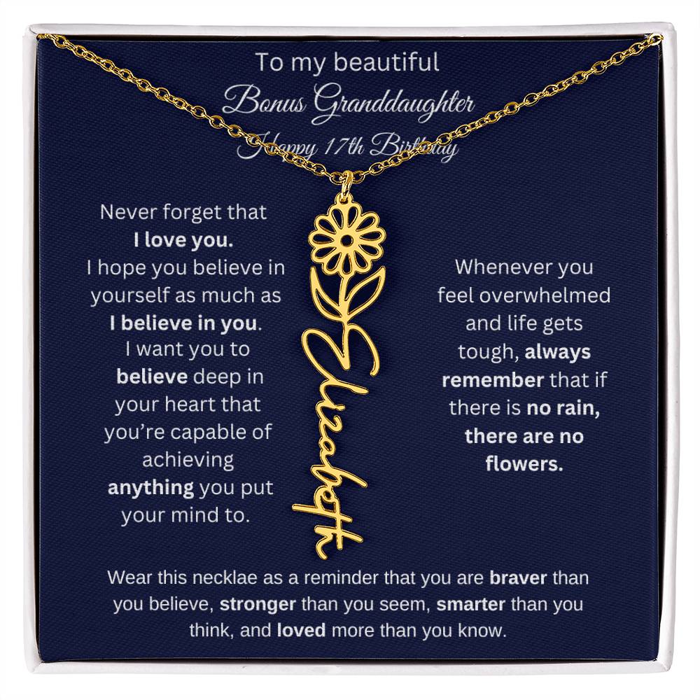 Bonus Granddaughter 17th Birthday | I Love You | Flower Name Necklace