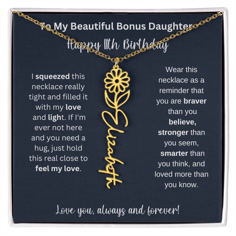To My Beautiful Bonus Daughter | Happy 11th Birthday | Flower Name Necklace