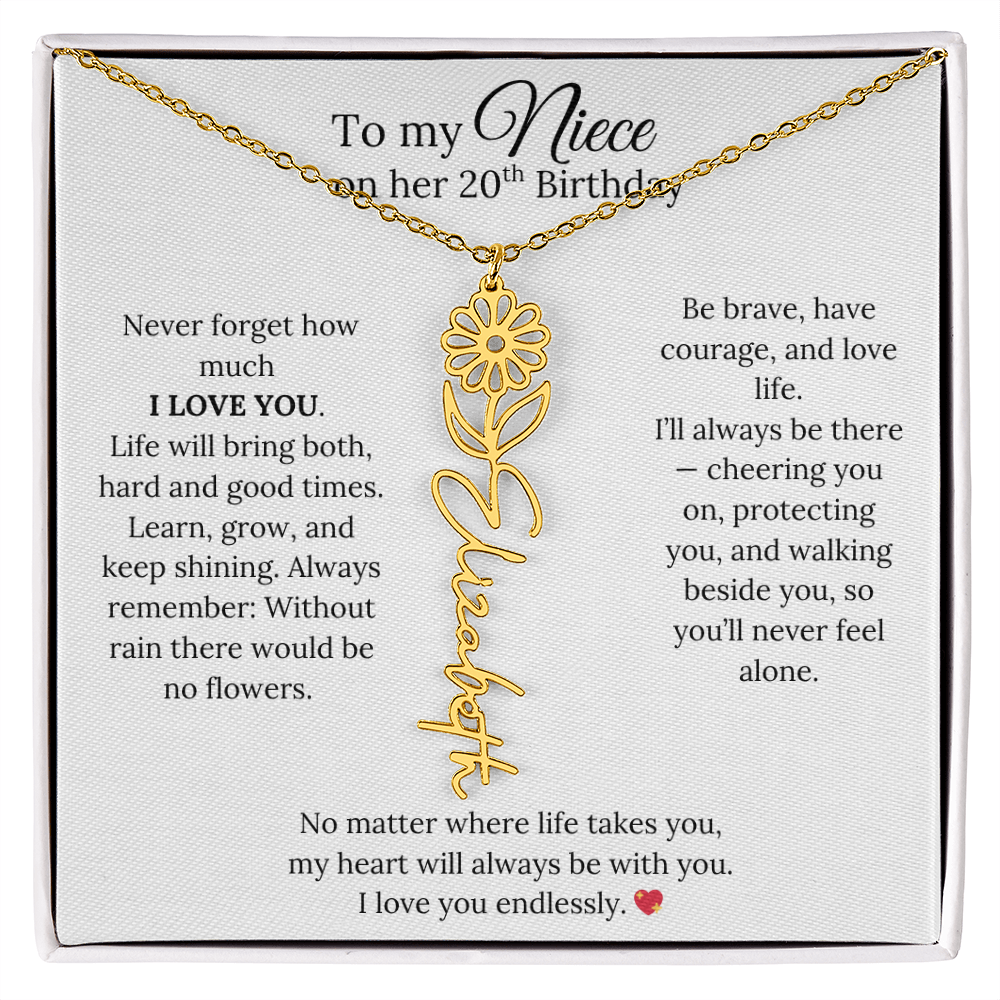 20th Birthday Gift from Aunt - Personalized Birth Flower Name Necklace