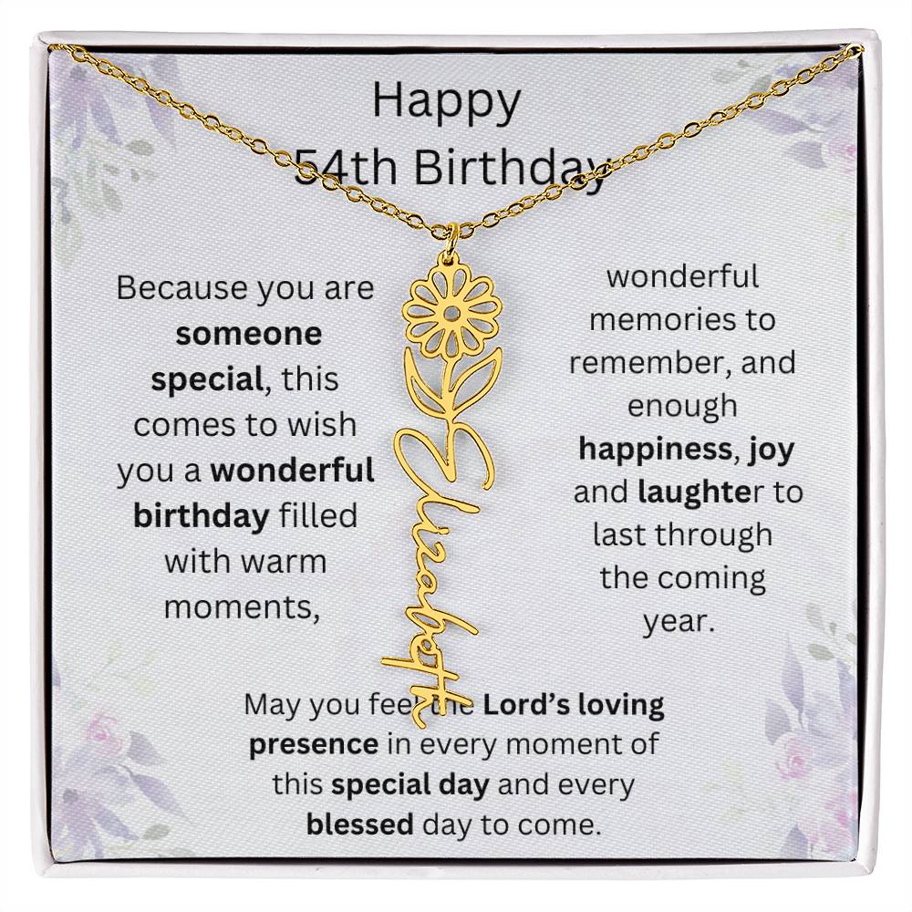 Wishing You Happiness, Joy & Laughter - Happy 54th Birthday | Flower Name Necklace
