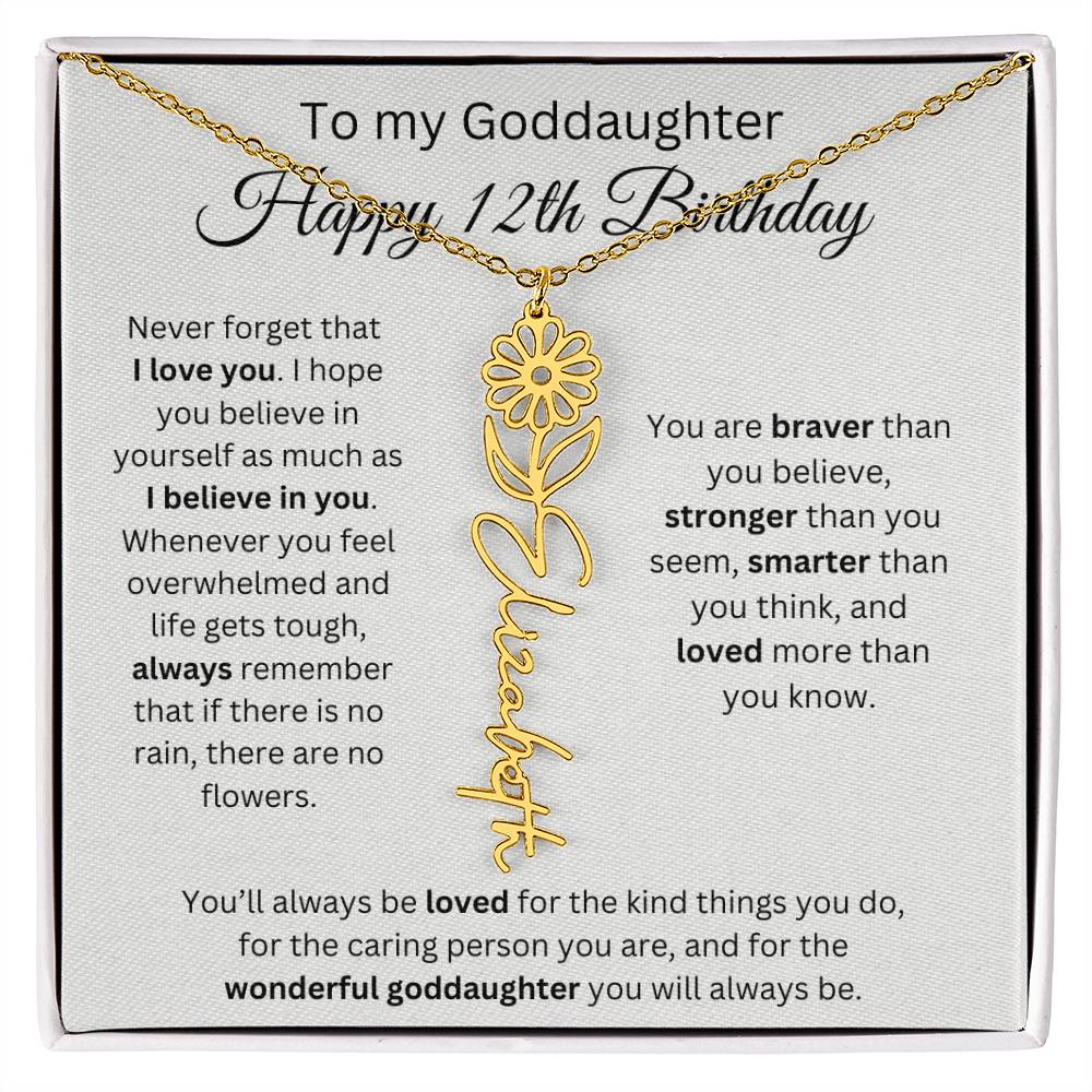 To My Goddaughter Happy 12th Birthday - Flower Name Necklace