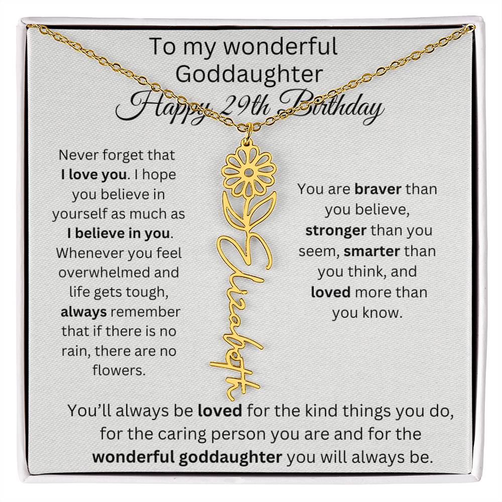 To My Wonderful Goddaughter - Happy 29th Birthday - Flower Name Necklace