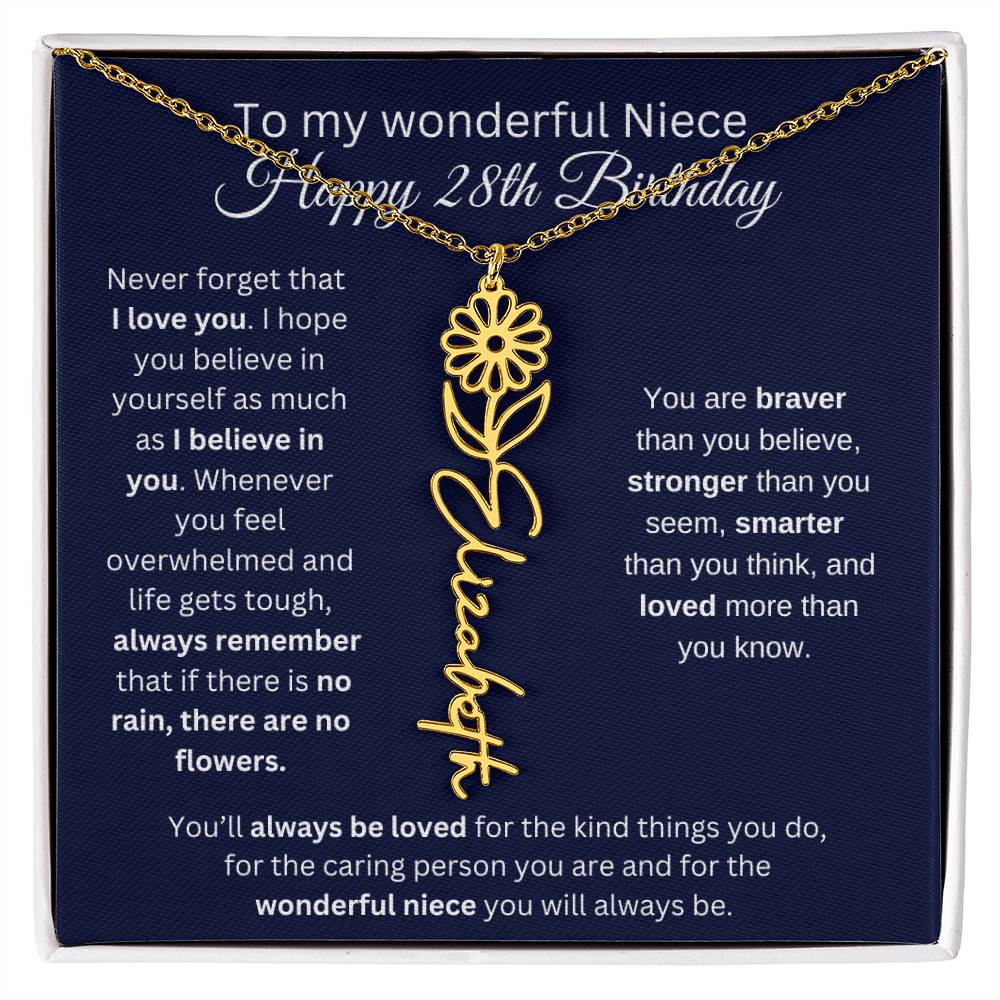 To My Wonderful Niece | Happy 28th Birthday | Flower Name Necklace