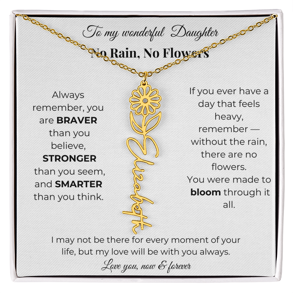 Daughter Gift Birth Flower Name Necklace with Message Card