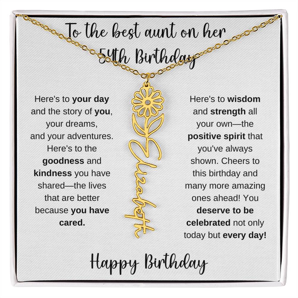 To The Best Aunt - Happy 54th Birthday | Flower Name Necklace
