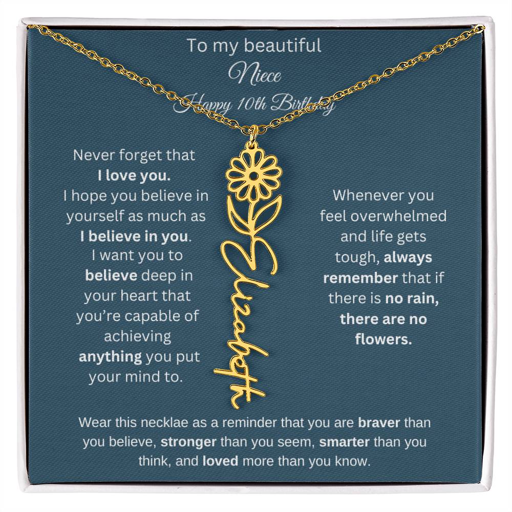 10th Birthday Name Birthflower Necklace Gift for Niece