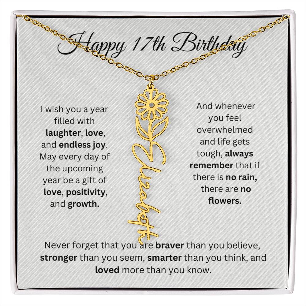 Happy 17th Birthday - Flower Name Necklace