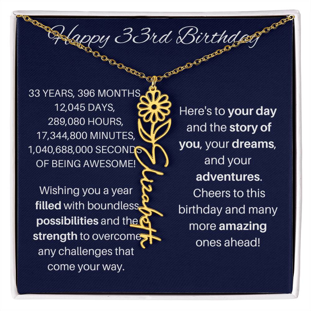 33rd Birthday Birth Flower Necklace