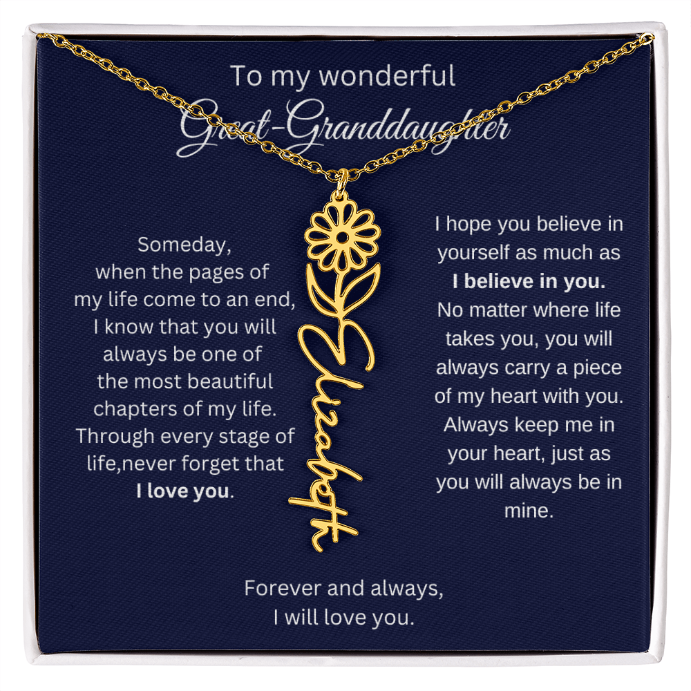 Great Granddaughter Jewelry Gift - Birth Flower Name Necklace