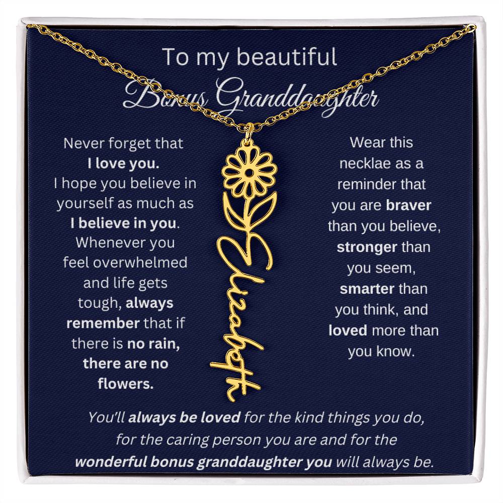To My Beautiful Bonus Granddaughter | Never Forget That I Love You | Flower Name Necklace