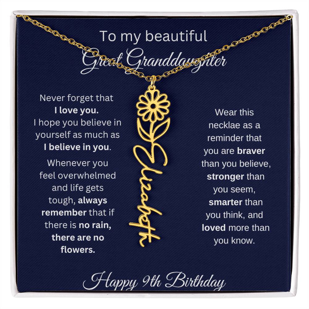 Personalized 9th Birthday Gift Great Granddaughter | Flower Name Necklace