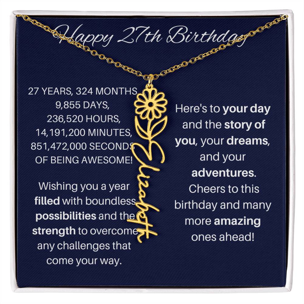 27th Birthday Birth Flower Necklace