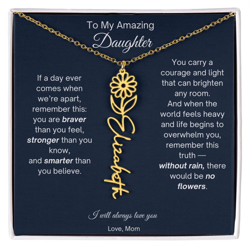 Daughter Necklace from Mom - Birth Flower Name Necklace