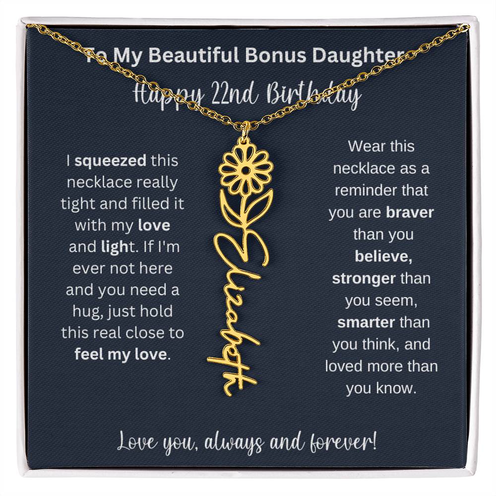 To My Beautiful Bonus Daughter | Happy 22nd Birthday | Flower Name Necklace