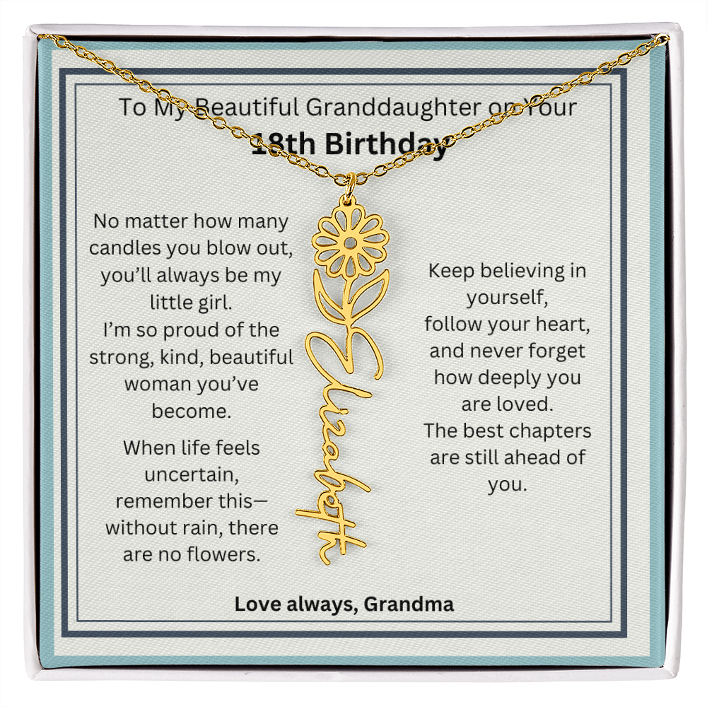 18th Birthday Gift for Granddaughter - Birth Flower Name Necklace