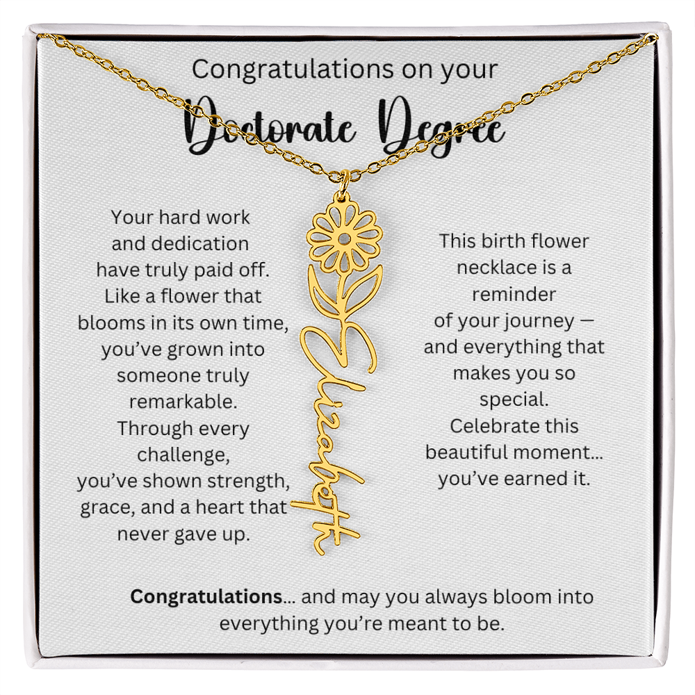 Personalized Doctorate Graduation Gift - Birth Flower Name Necklace