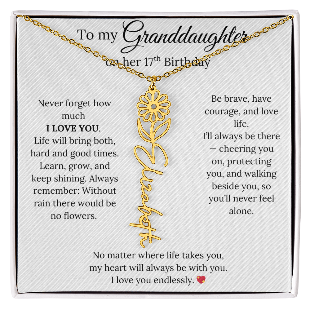 17th Birthday Gift For Granddaughter - Personalized Flower Name Necklace