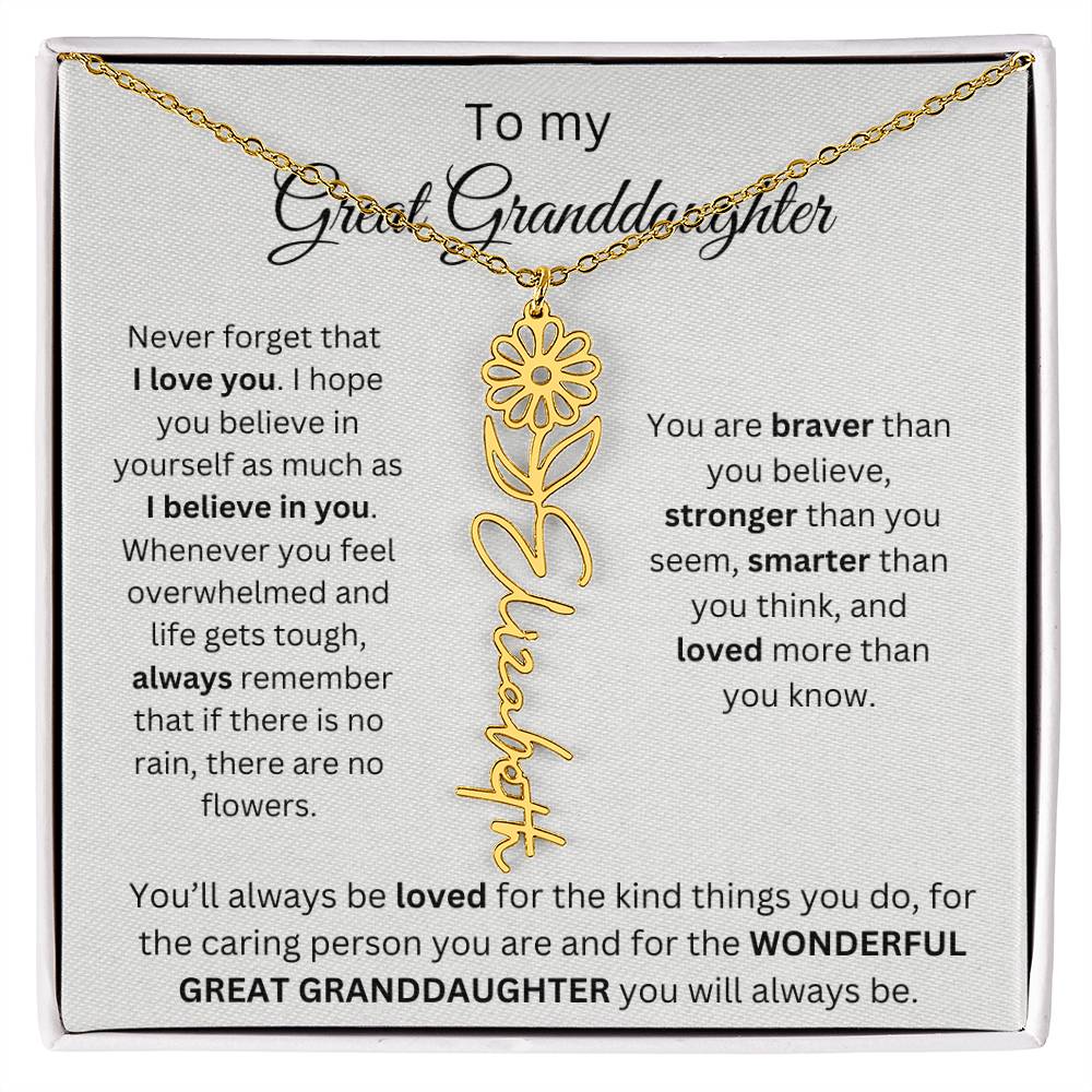To My Great Granddaughter | I Love You | Flower Name Necklace