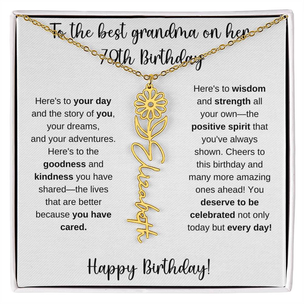 To The Best Grandma - Happy 79th Birthday | Flower Name Necklace